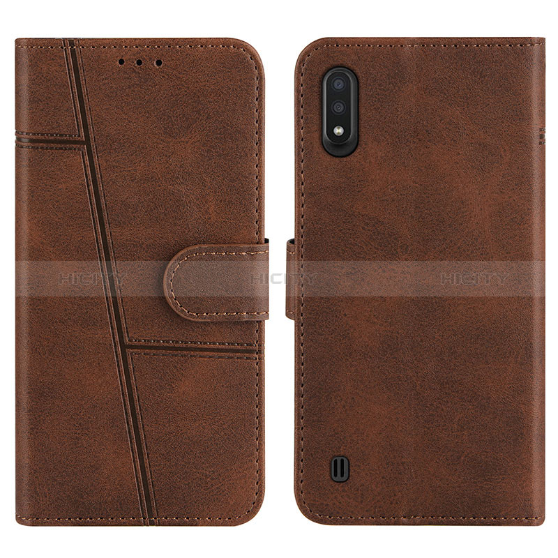 Leather Case Stands Flip Cover Holder Y01X for Samsung Galaxy A01 SM-A015 Brown