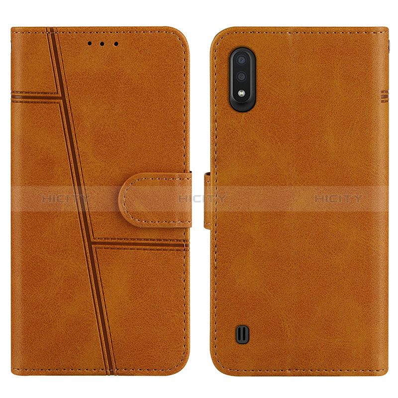 Leather Case Stands Flip Cover Holder Y01X for Samsung Galaxy A01 SM-A015 Light Brown