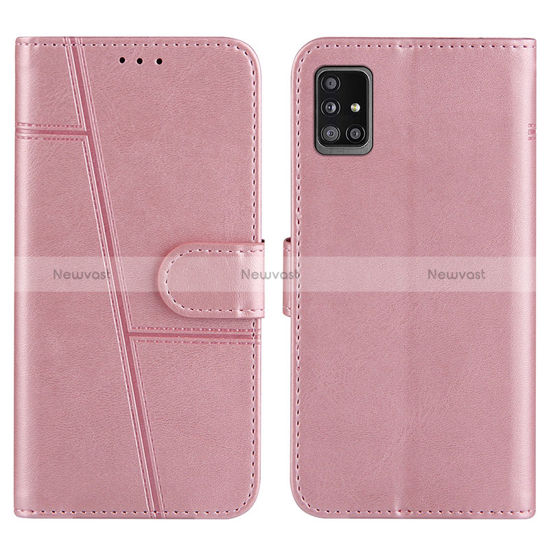 Leather Case Stands Flip Cover Holder Y01X for Samsung Galaxy A51 5G Rose Gold