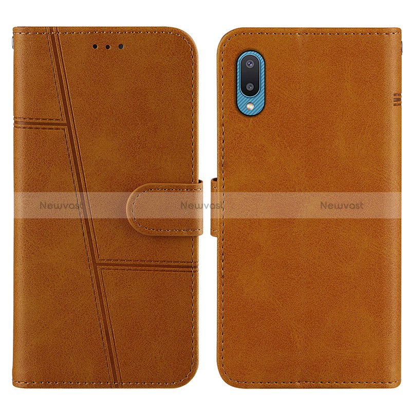 Leather Case Stands Flip Cover Holder Y01X for Samsung Galaxy M02 Light Brown