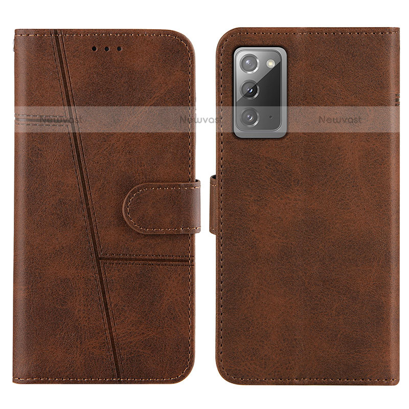 Leather Case Stands Flip Cover Holder Y01X for Samsung Galaxy Note 20 5G Brown
