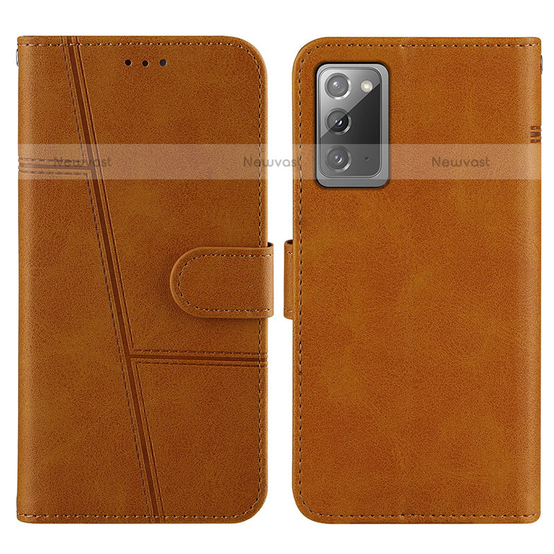 Leather Case Stands Flip Cover Holder Y01X for Samsung Galaxy Note 20 5G Light Brown