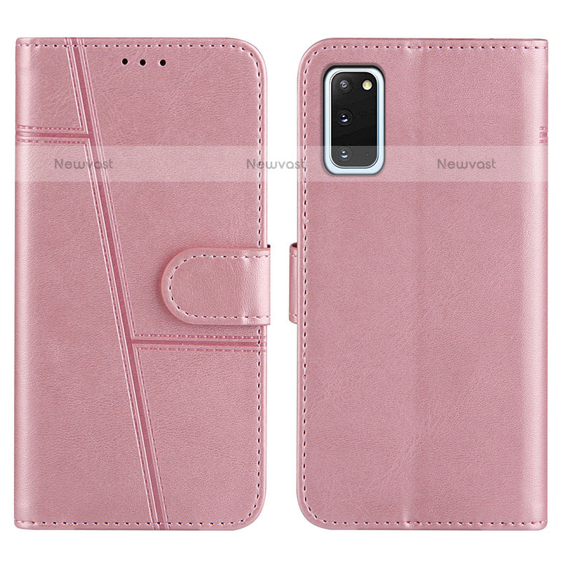 Leather Case Stands Flip Cover Holder Y01X for Samsung Galaxy S20 5G Rose Gold
