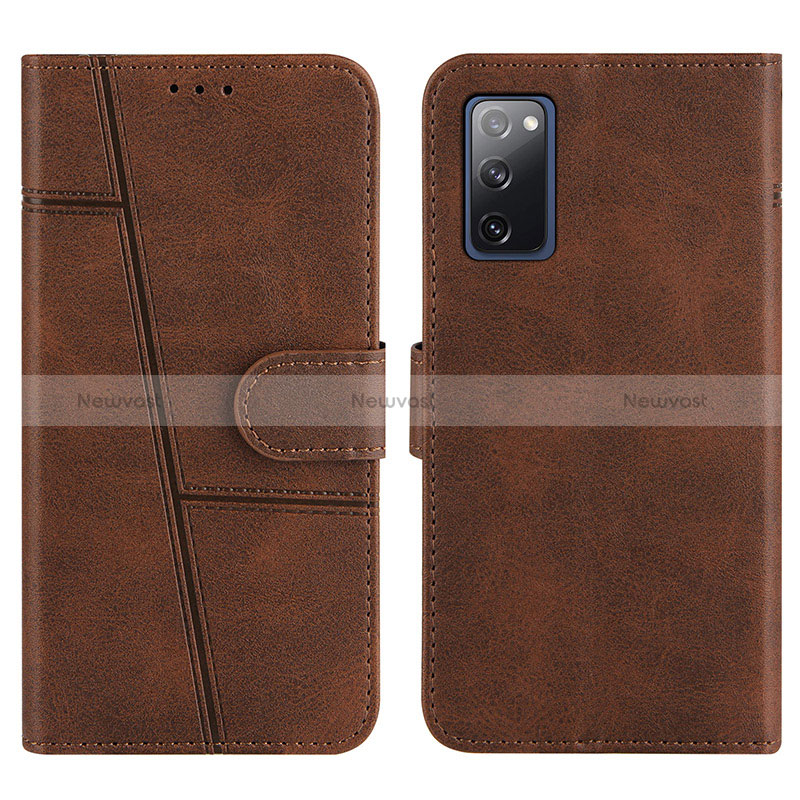 Leather Case Stands Flip Cover Holder Y01X for Samsung Galaxy S20 FE (2022) 5G Brown