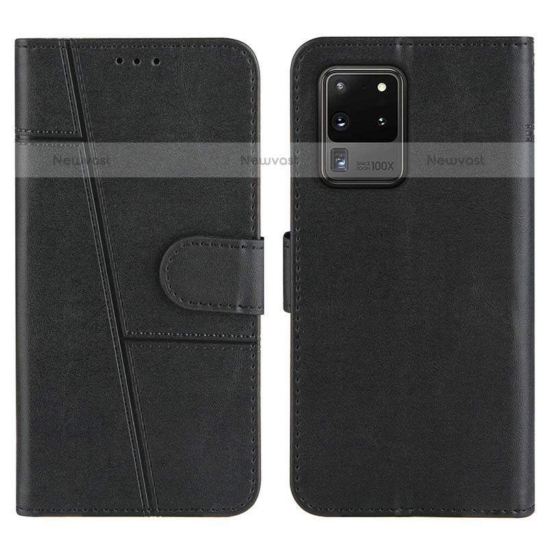 Leather Case Stands Flip Cover Holder Y01X for Samsung Galaxy S20 Ultra 5G Black