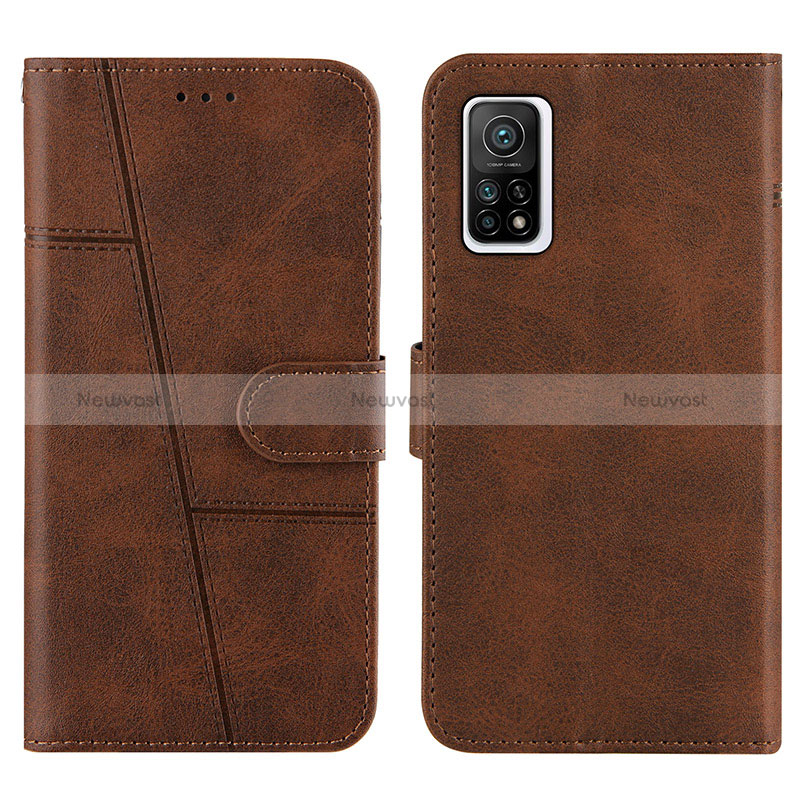 Leather Case Stands Flip Cover Holder Y01X for Xiaomi Mi 10T 5G Brown