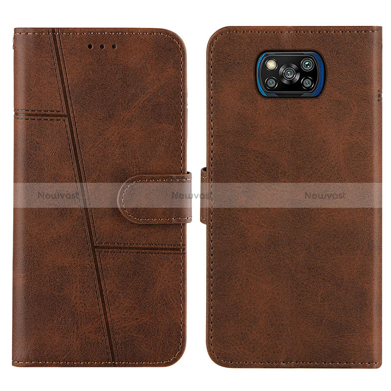 Leather Case Stands Flip Cover Holder Y01X for Xiaomi Poco X3 NFC Brown
