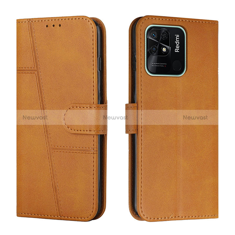 Leather Case Stands Flip Cover Holder Y01X for Xiaomi Redmi 10 Power Light Brown