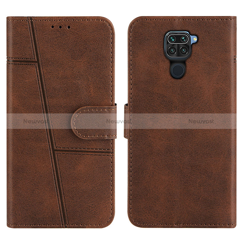Leather Case Stands Flip Cover Holder Y01X for Xiaomi Redmi Note 9 Brown