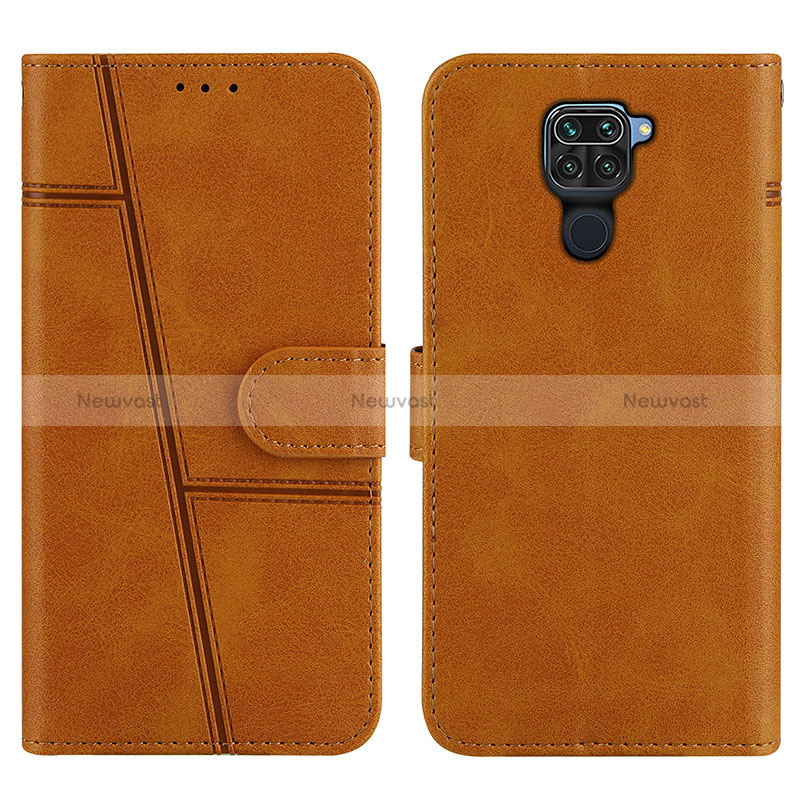 Leather Case Stands Flip Cover Holder Y01X for Xiaomi Redmi Note 9 Light Brown