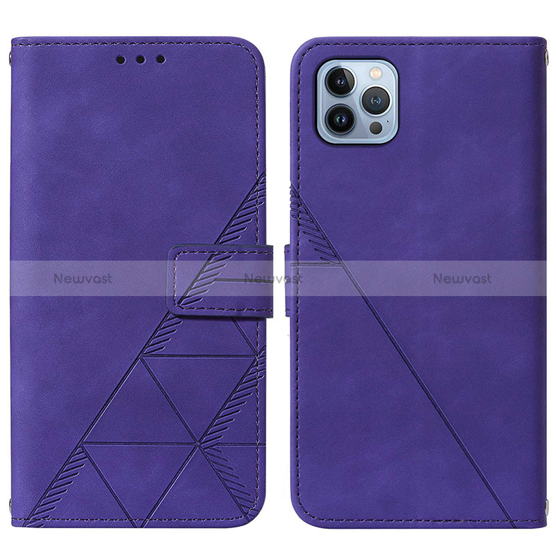 Leather Case Stands Flip Cover Holder Y02B for Apple iPhone 14 Pro Max Purple