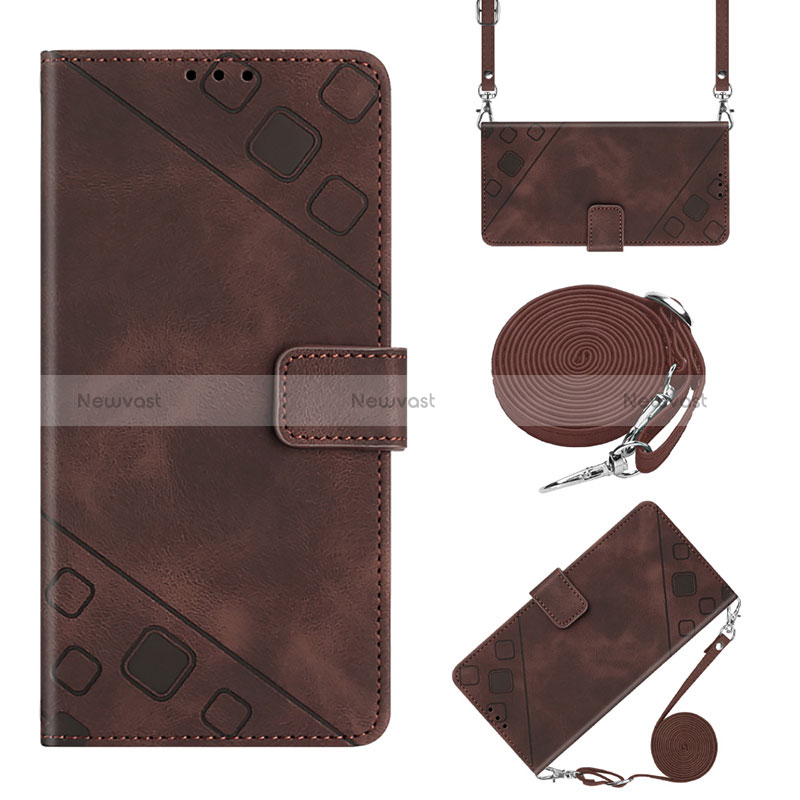 Leather Case Stands Flip Cover Holder Y02B for Huawei Nova Y71 Brown