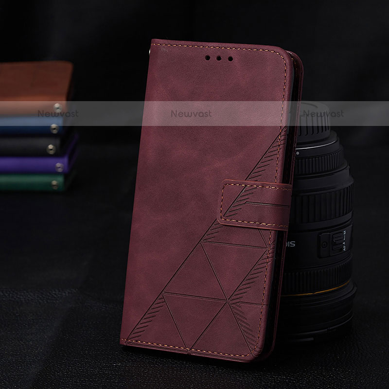 Leather Case Stands Flip Cover Holder Y02B for Samsung Galaxy A02s Red Wine