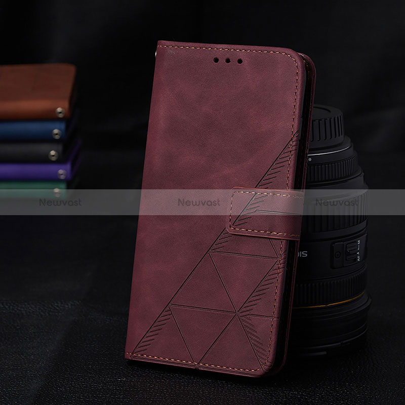 Leather Case Stands Flip Cover Holder Y02B for Samsung Galaxy A12 Nacho Red Wine
