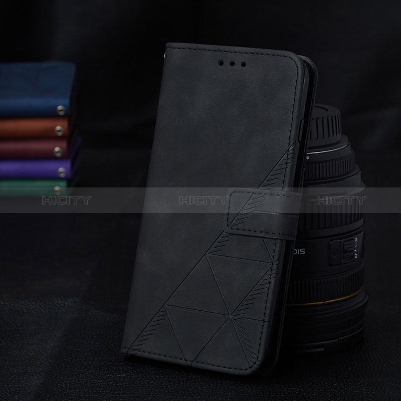 Leather Case Stands Flip Cover Holder Y02B for Samsung Galaxy F22 4G Black