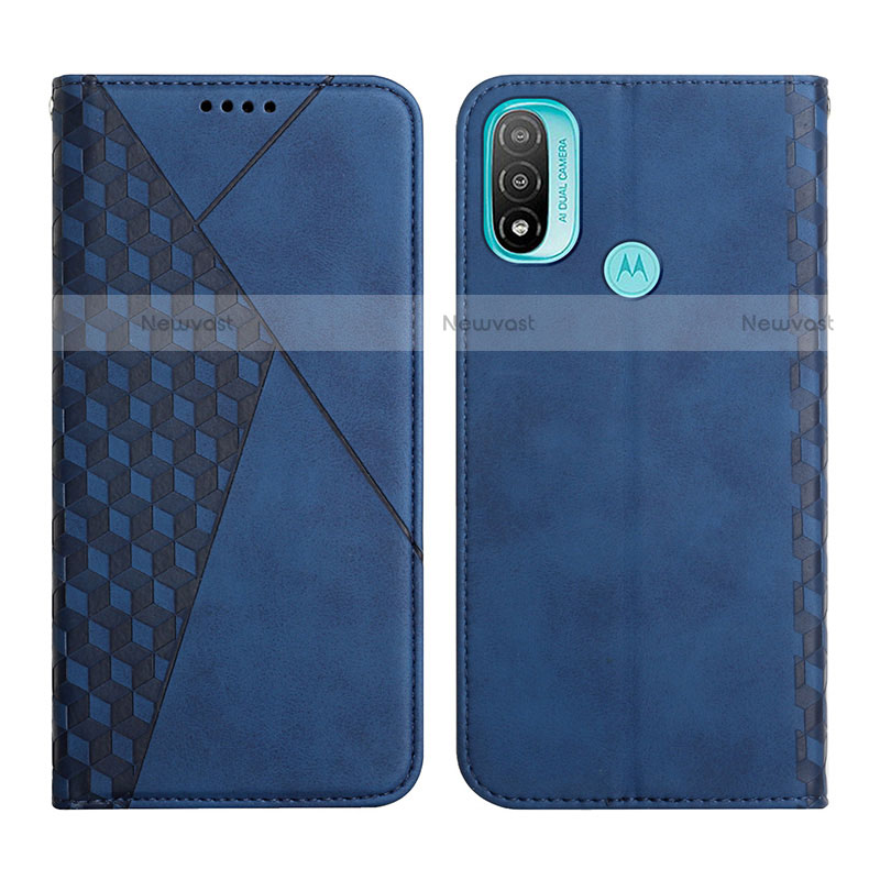 Leather Case Stands Flip Cover Holder Y02X for Motorola Moto E20 Blue