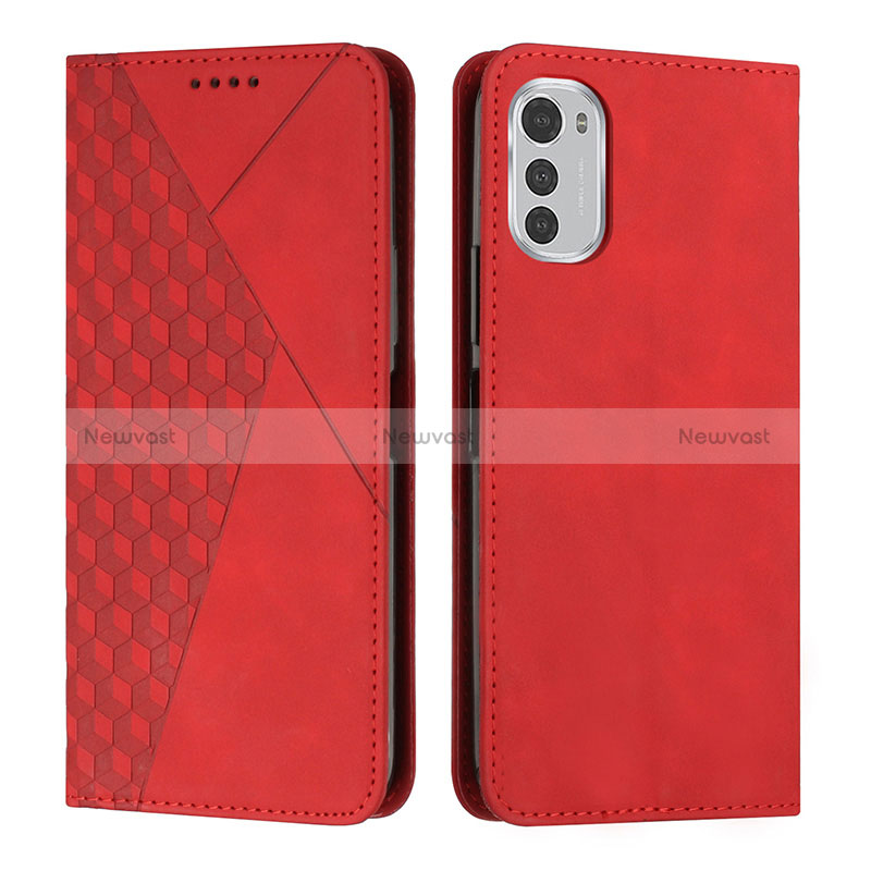 Leather Case Stands Flip Cover Holder Y02X for Motorola Moto E32s Red