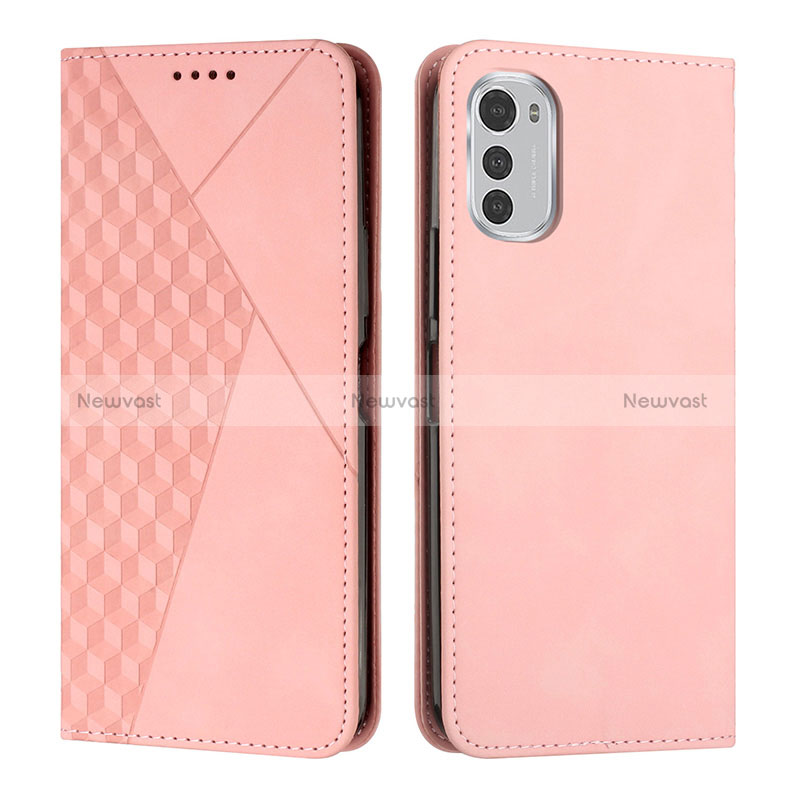 Leather Case Stands Flip Cover Holder Y02X for Motorola Moto E32s Rose Gold