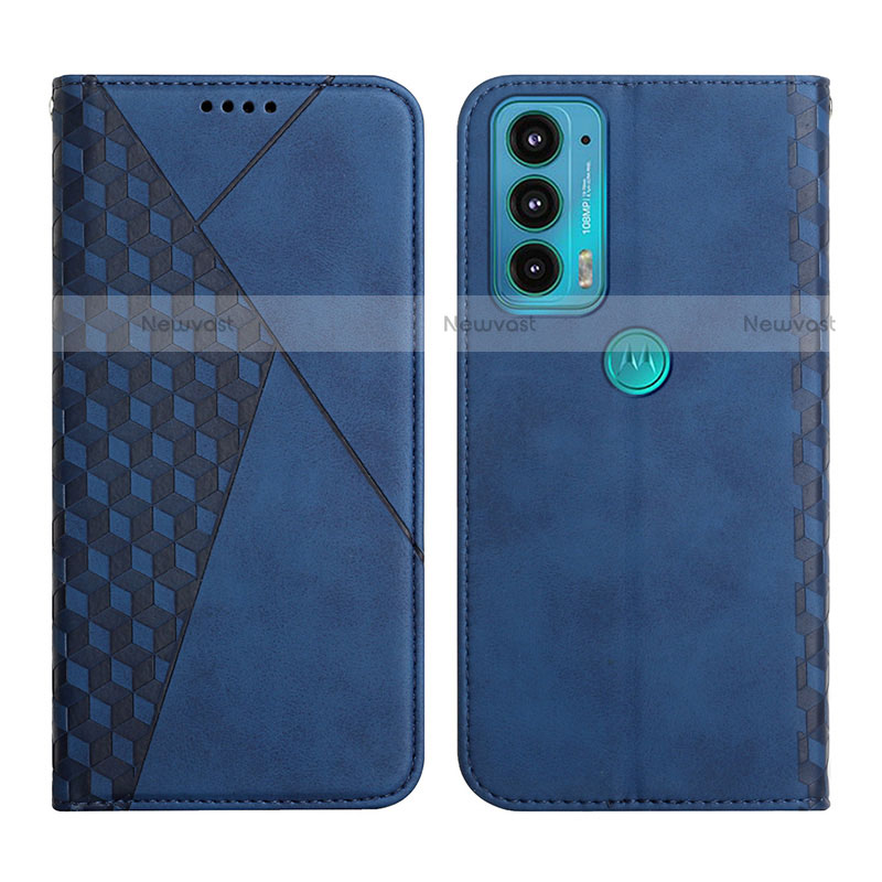 Leather Case Stands Flip Cover Holder Y02X for Motorola Moto Edge 20 5G Blue