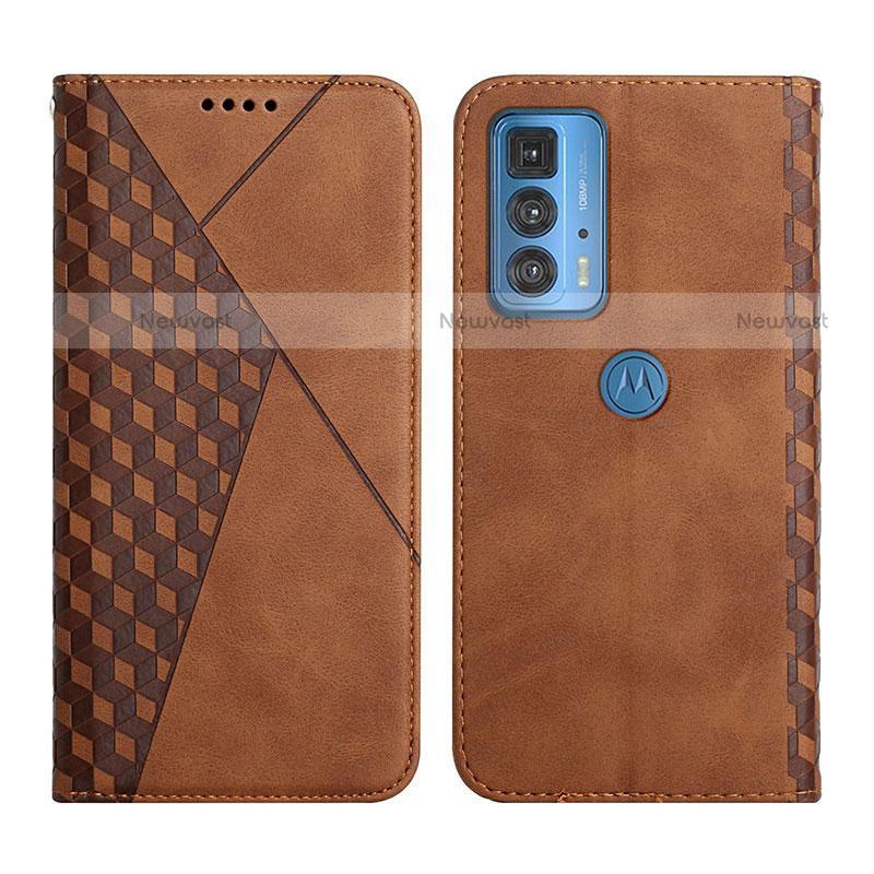 Leather Case Stands Flip Cover Holder Y02X for Motorola Moto Edge 20 Pro 5G Brown