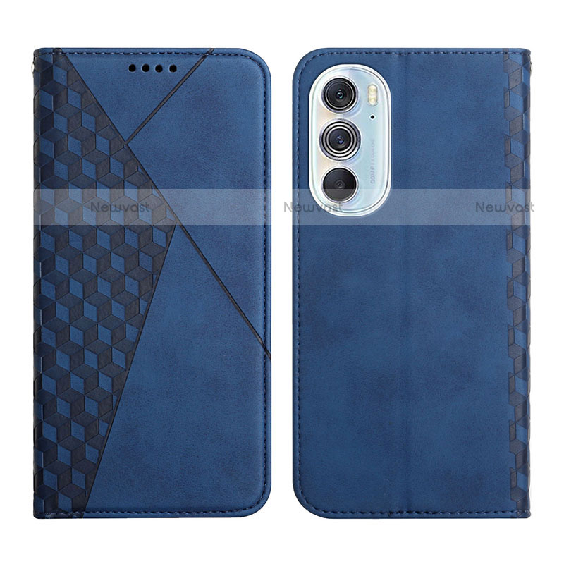 Leather Case Stands Flip Cover Holder Y02X for Motorola Moto Edge Plus (2022) 5G Blue