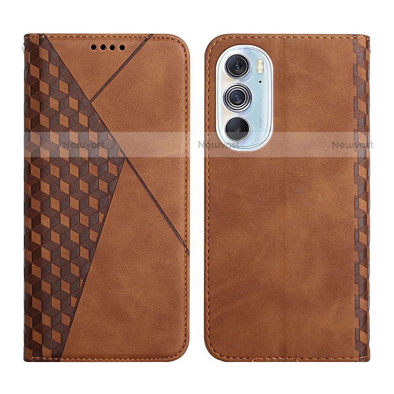 Leather Case Stands Flip Cover Holder Y02X for Motorola Moto Edge Plus (2022) 5G Brown