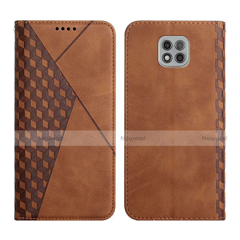 Leather Case Stands Flip Cover Holder Y02X for Motorola Moto G Power (2021) Brown