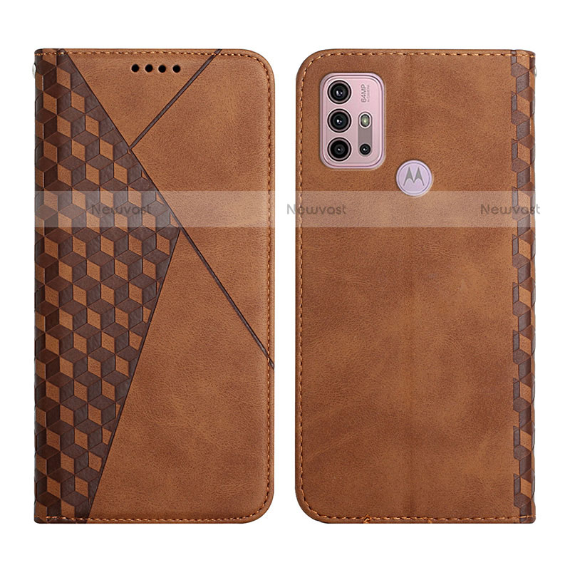 Leather Case Stands Flip Cover Holder Y02X for Motorola Moto G10 Power Brown