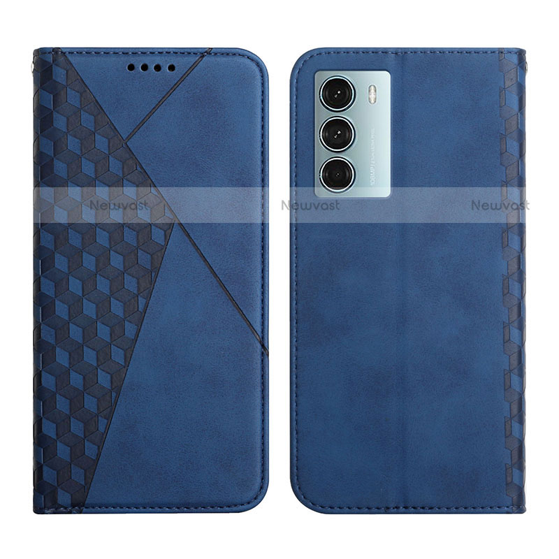 Leather Case Stands Flip Cover Holder Y02X for Motorola Moto G200 5G Blue
