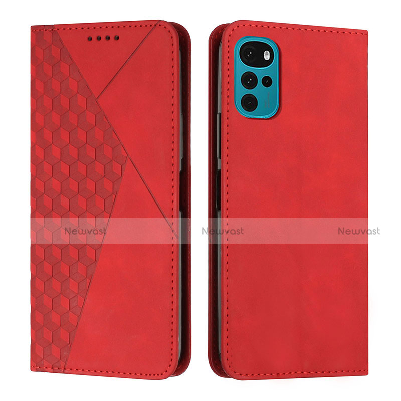 Leather Case Stands Flip Cover Holder Y02X for Motorola Moto G22 Red