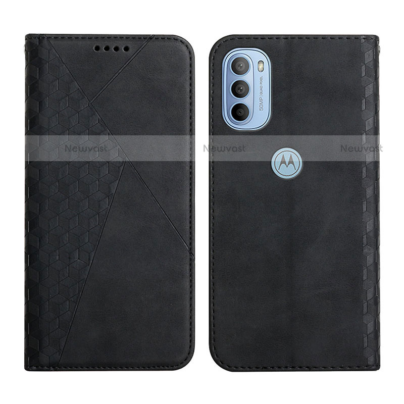 Leather Case Stands Flip Cover Holder Y02X for Motorola Moto G31 Black