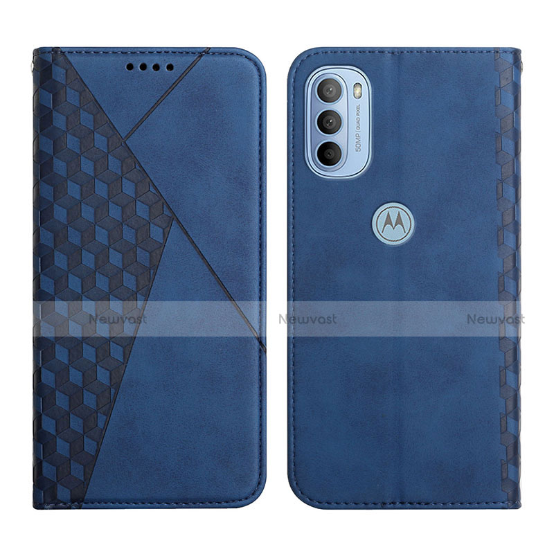 Leather Case Stands Flip Cover Holder Y02X for Motorola Moto G41 Blue