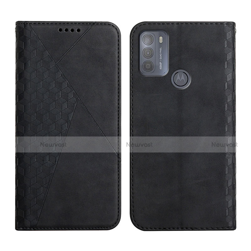 Leather Case Stands Flip Cover Holder Y02X for Motorola Moto G50 Black