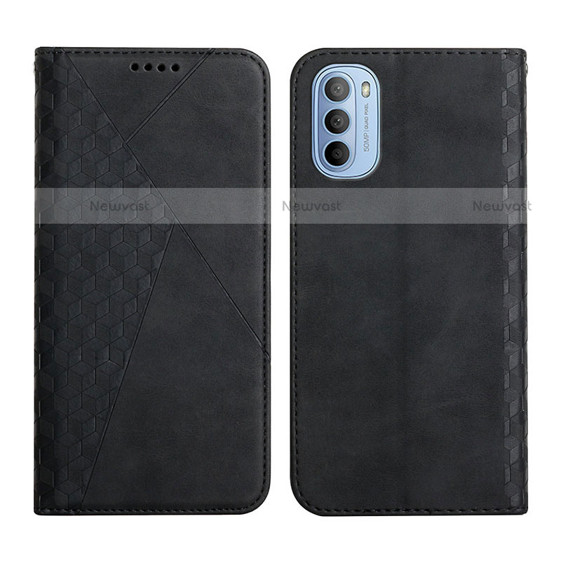 Leather Case Stands Flip Cover Holder Y02X for Motorola Moto G51 5G Black