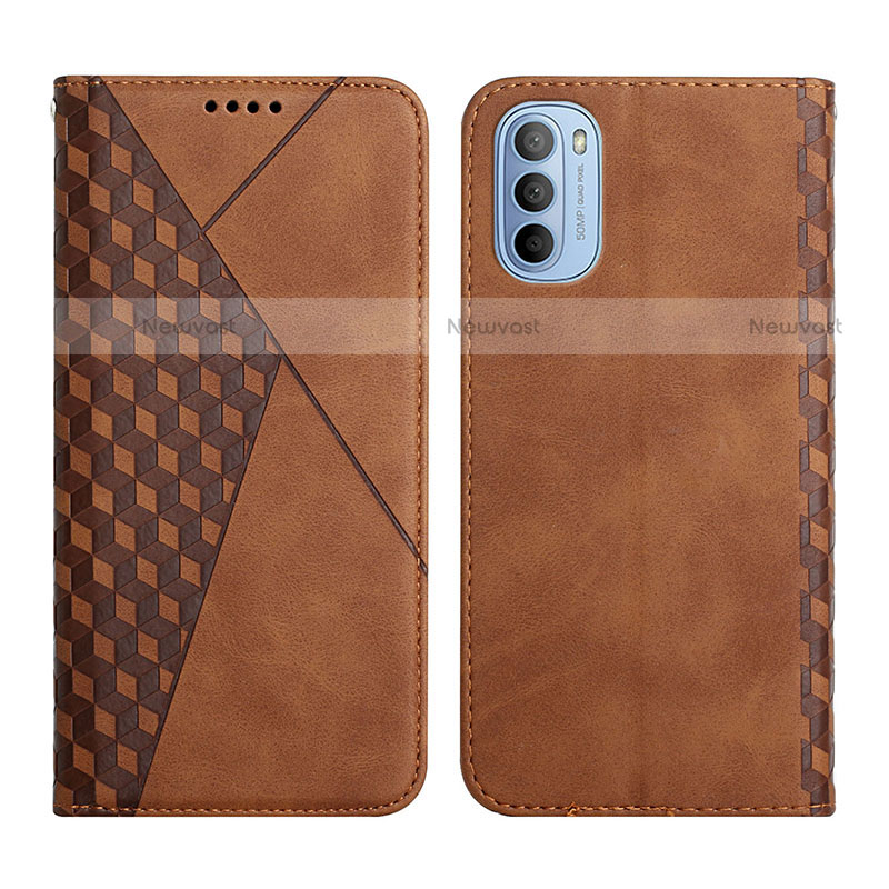 Leather Case Stands Flip Cover Holder Y02X for Motorola Moto G51 5G Brown