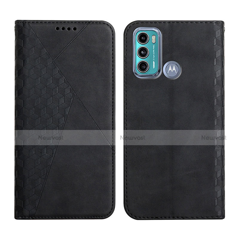 Leather Case Stands Flip Cover Holder Y02X for Motorola Moto G60 Black