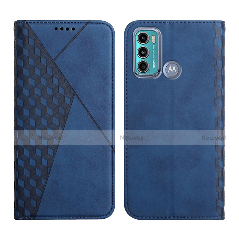 Leather Case Stands Flip Cover Holder Y02X for Motorola Moto G60 Blue