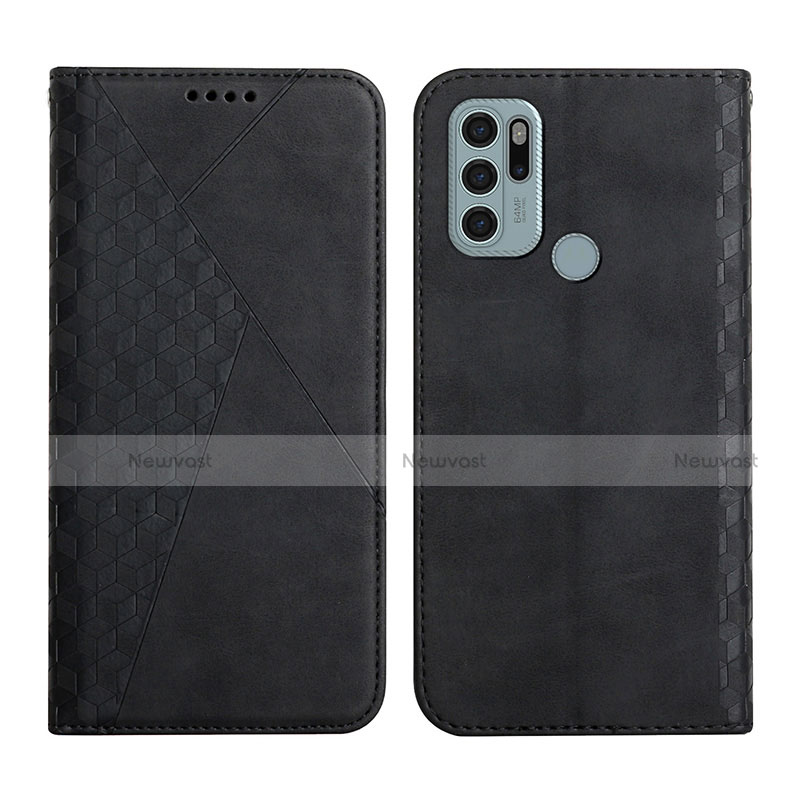 Leather Case Stands Flip Cover Holder Y02X for Motorola Moto G60s Black
