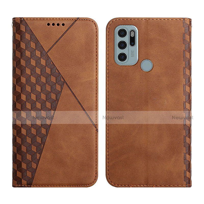 Leather Case Stands Flip Cover Holder Y02X for Motorola Moto G60s Brown