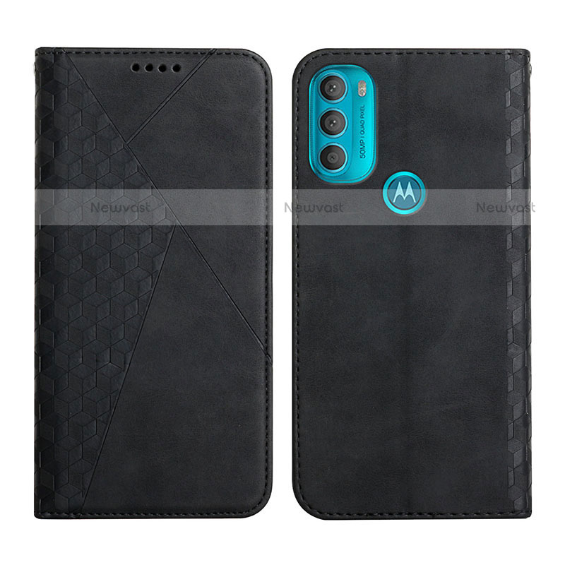 Leather Case Stands Flip Cover Holder Y02X for Motorola Moto G71 5G Black