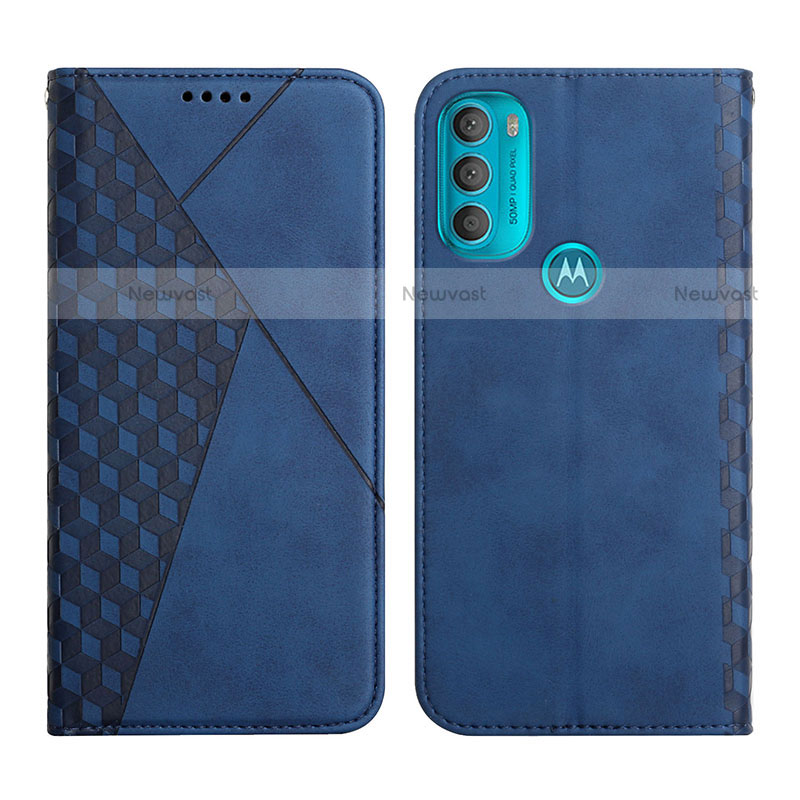 Leather Case Stands Flip Cover Holder Y02X for Motorola Moto G71 5G Blue