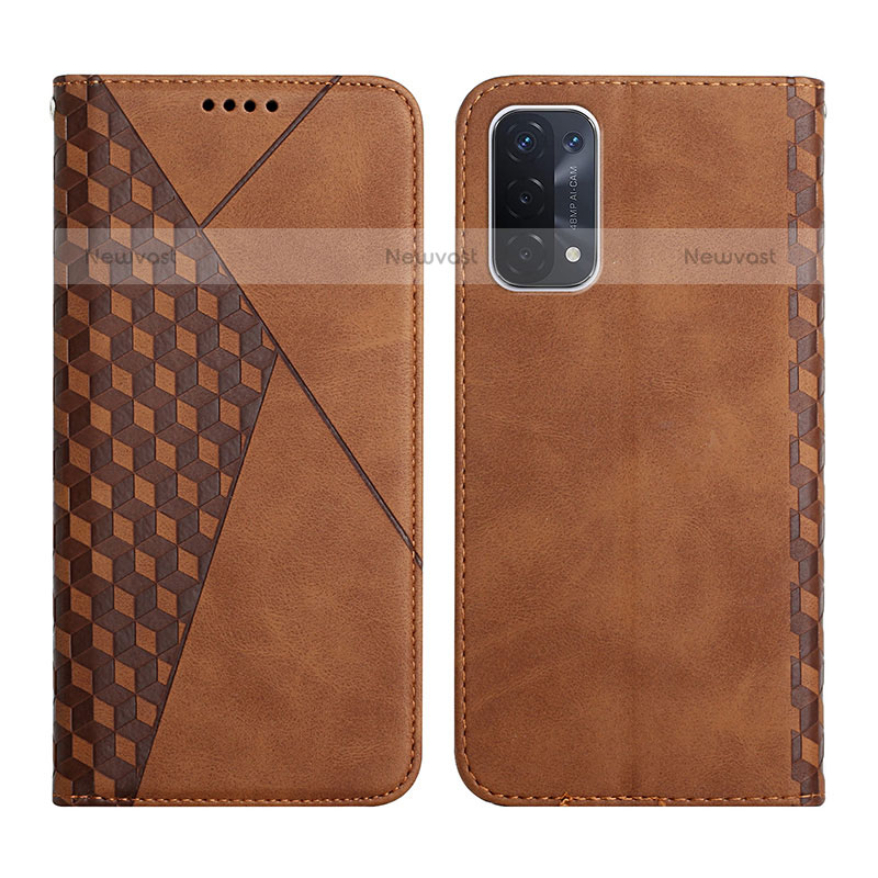 Leather Case Stands Flip Cover Holder Y02X for OnePlus Nord N200 5G Brown