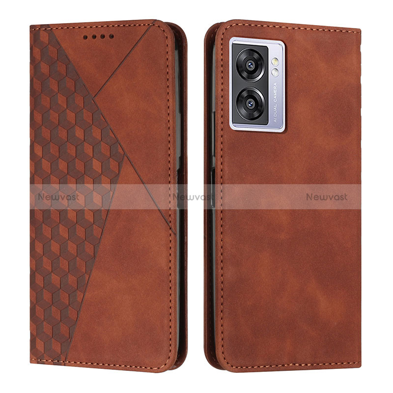 Leather Case Stands Flip Cover Holder Y02X for Oppo A56S 5G Brown