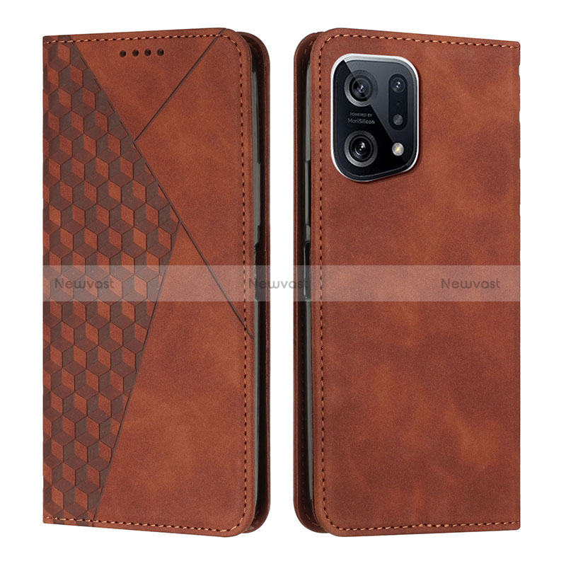 Leather Case Stands Flip Cover Holder Y02X for Oppo Find X5 5G Brown