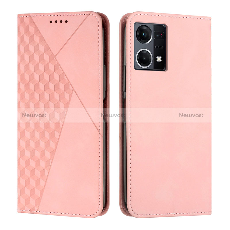 Leather Case Stands Flip Cover Holder Y02X for Oppo Reno7 4G Rose Gold
