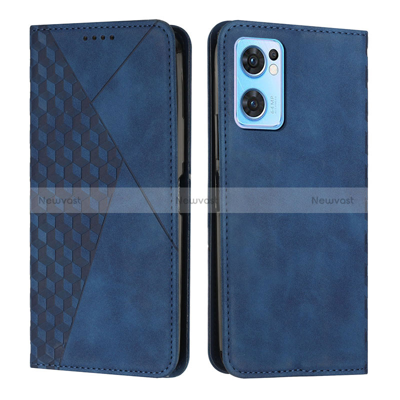 Leather Case Stands Flip Cover Holder Y02X for Oppo Reno7 5G Blue
