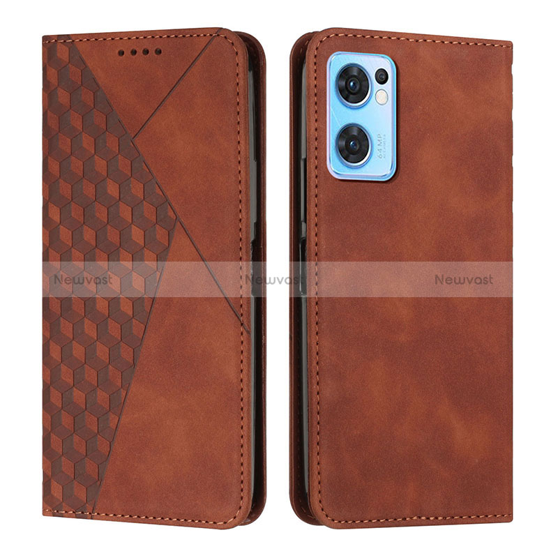 Leather Case Stands Flip Cover Holder Y02X for Oppo Reno7 5G Brown