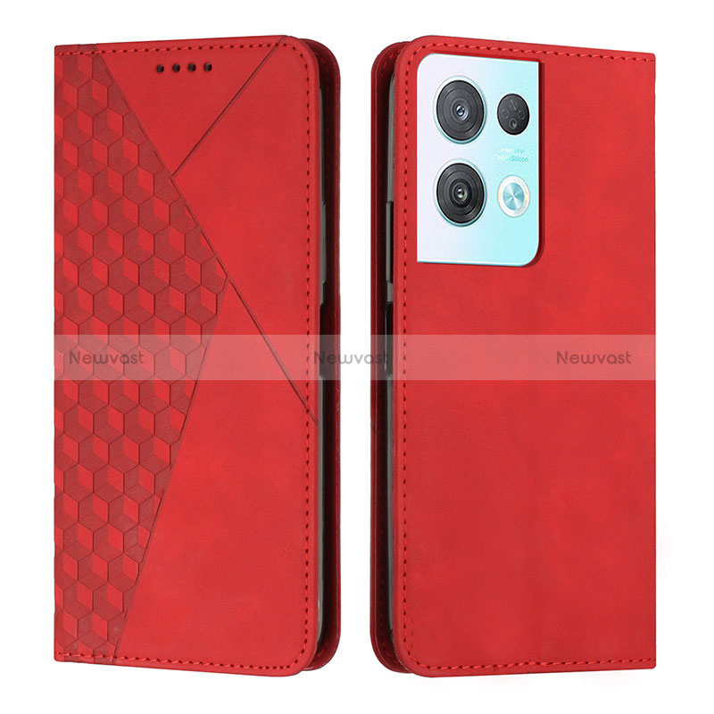 Leather Case Stands Flip Cover Holder Y02X for Oppo Reno8 Pro+ Plus 5G Red