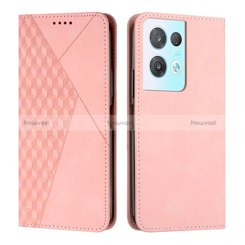 Leather Case Stands Flip Cover Holder Y02X for Oppo Reno8 Pro+ Plus 5G Rose Gold