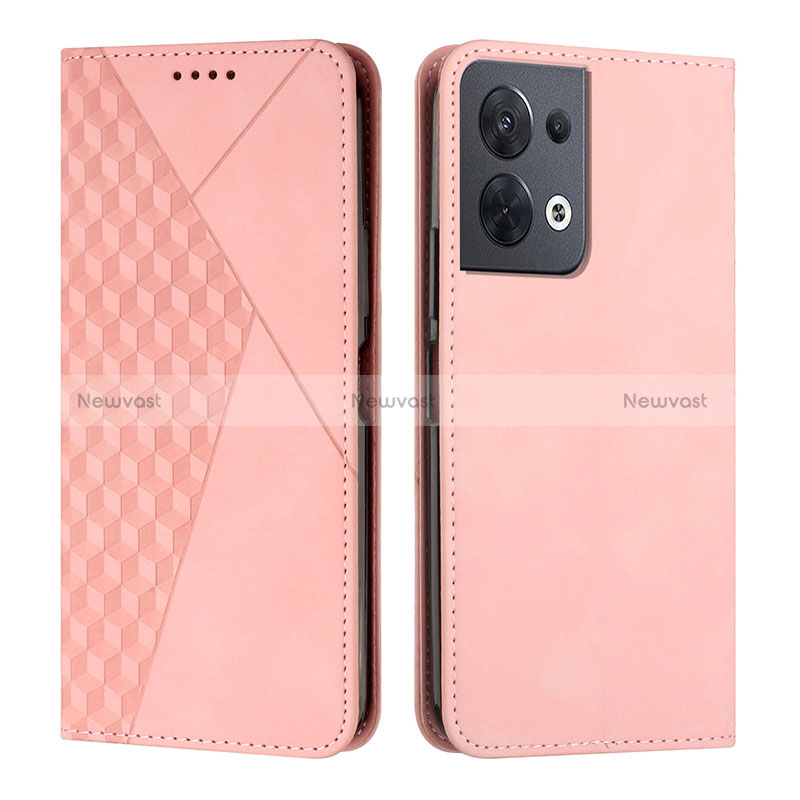 Leather Case Stands Flip Cover Holder Y02X for Oppo Reno9 Pro 5G Rose Gold